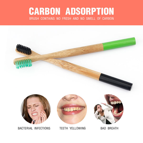 3pcs/pack Bamboo Charcoal Toothbrush Nano Antibacterial Wooden